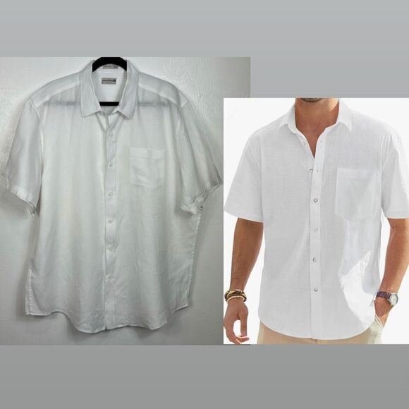 Natural Blue By Visitor Washable Linen Short Sleeve Button Down Shirt Size XL - Picture 1 of 8